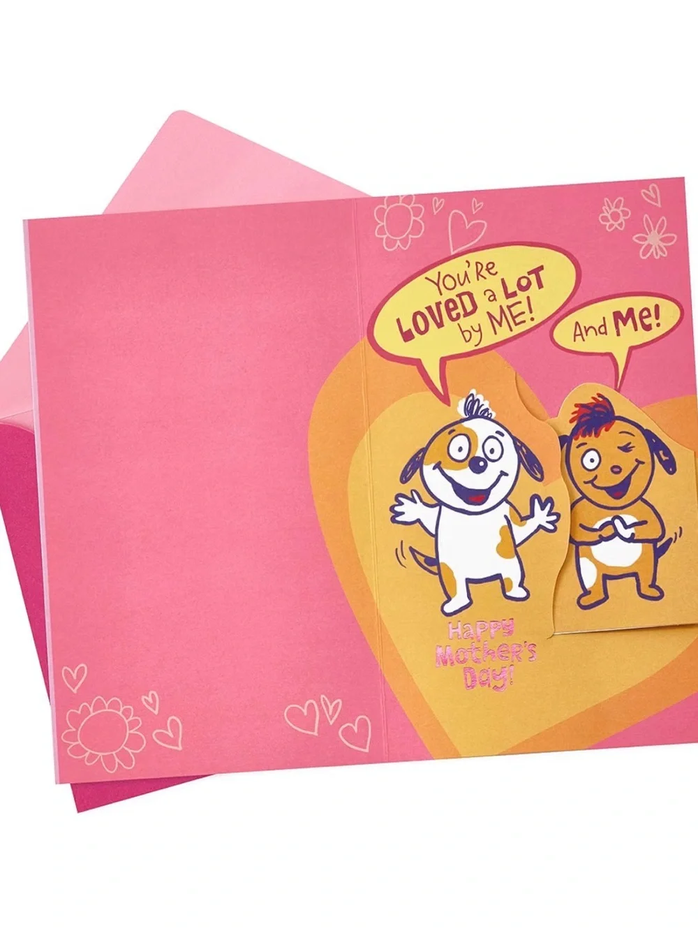 Pink Mother's Day Card for Mom – Cute Dog Cartoon Design NEW